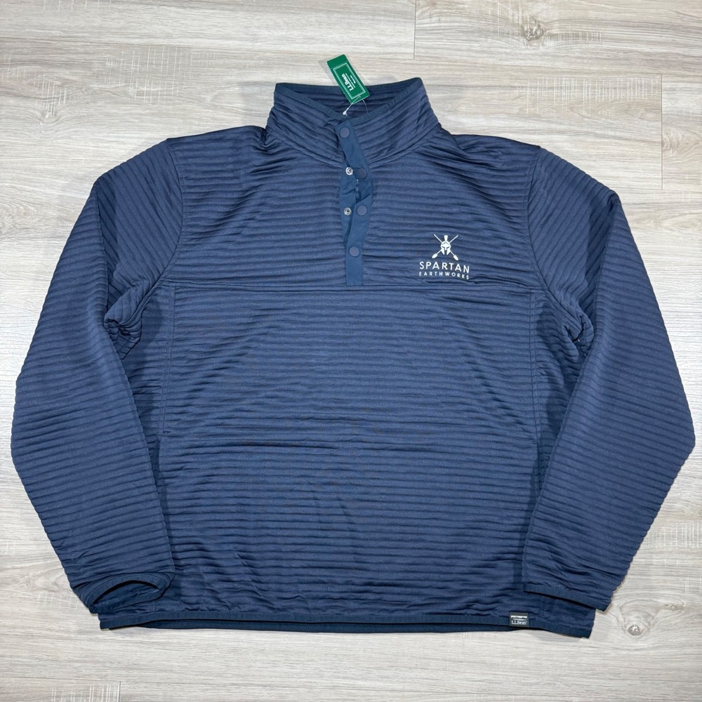 L.L. Bean Airlight Knit Pullover Spartan Earthworks Quilted Snaps XXL Navy Blue